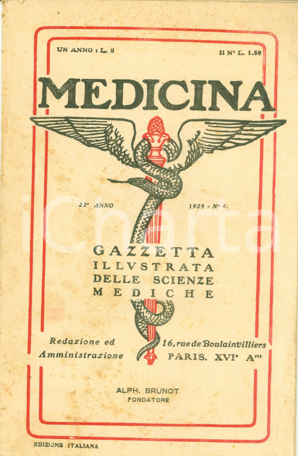 Libro, pubblicazione d epoca 1925 PARIS Medicina Gazzetta illustrata scienze mediche Alph. BRUNOT INCOMPLETO 1