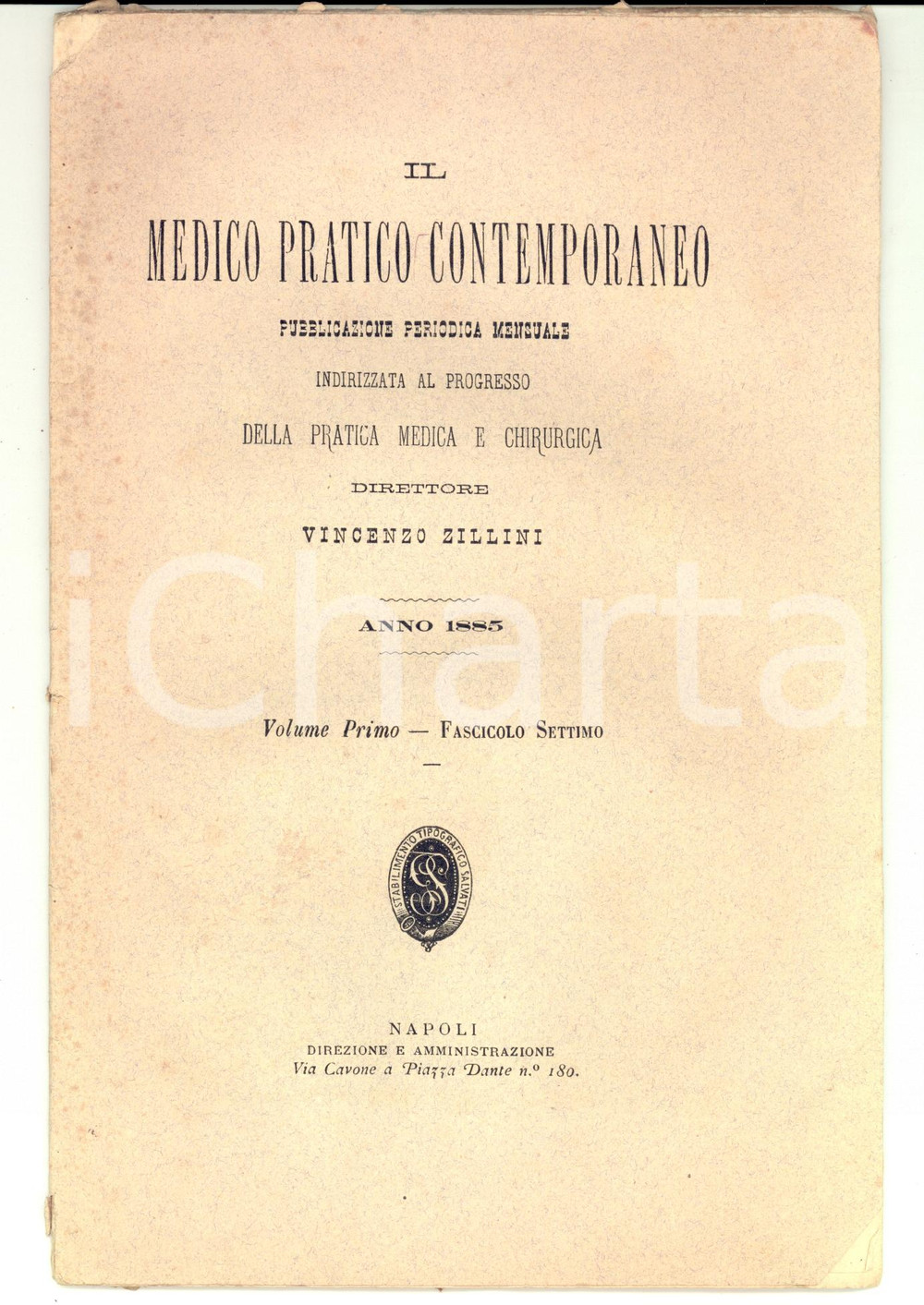 Libro, pubblicazione d epoca 1885 Domenico CAPOZZI Del gruppo delle malattie tifiche Il medico contemporaneo 1