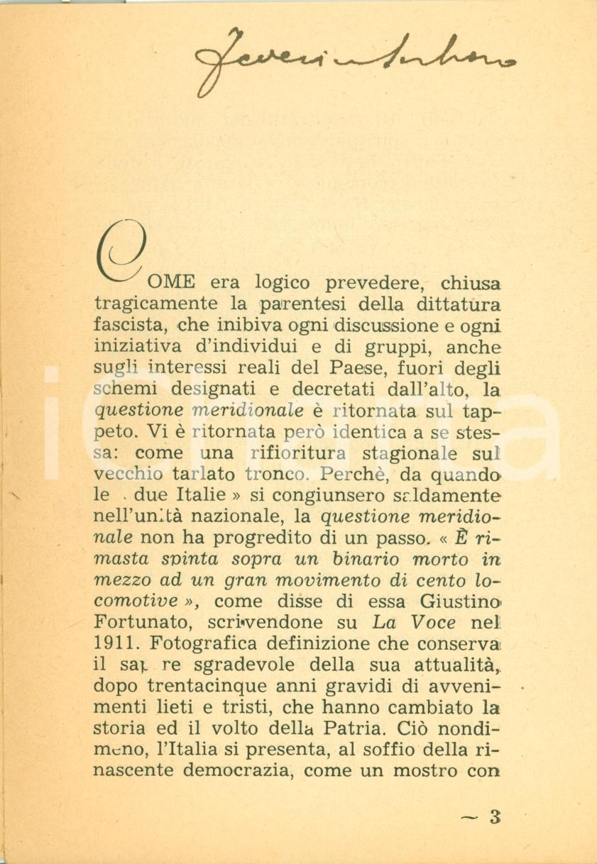 Autografo originale 1947 Federico SORBARO Questione meridionale prospettive regionali AUTOGRAFO 1