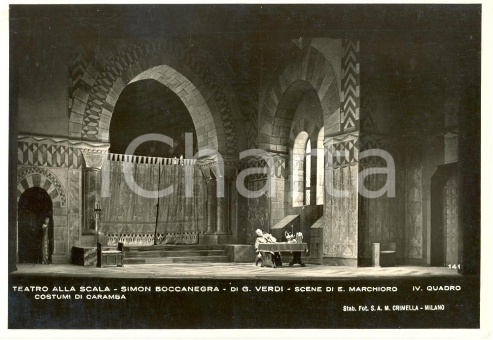 Cartolina originale da collezione 1932 MILANO Teatro alla SCALA Simon Boccanegra Scene di Edoardo MARCHIORO Foto 1