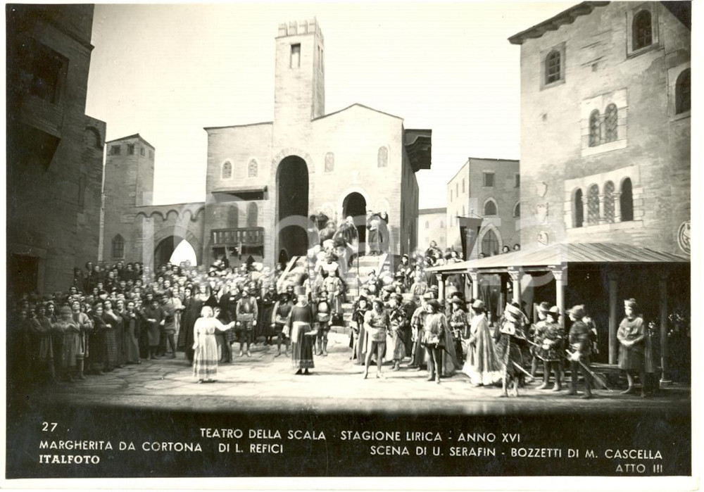 Cartolina originale da collezione 1938 MILANO Teatro alla SCALA Margherita da Cortona Scene di Ugo SERAFIN Foto 1