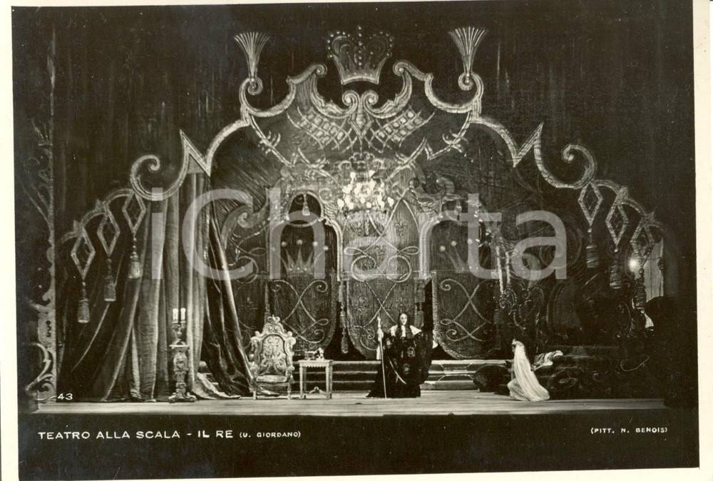 Cartolina originale da collezione 1929 MILANO Teatro alla SCALA Il re Scene di Nicola BENOIS Fotografia seriale 1