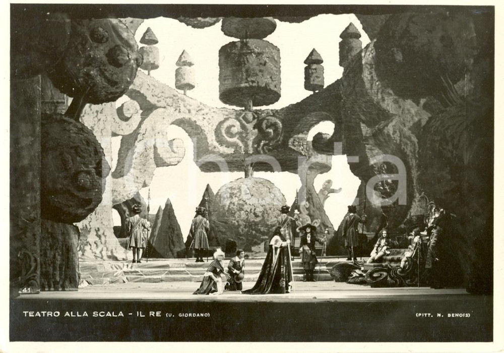 Cartolina originale da collezione 1929 MILANO Teatro alla SCALA Il re Scene di Nicola BENOIS Foto seriale 1