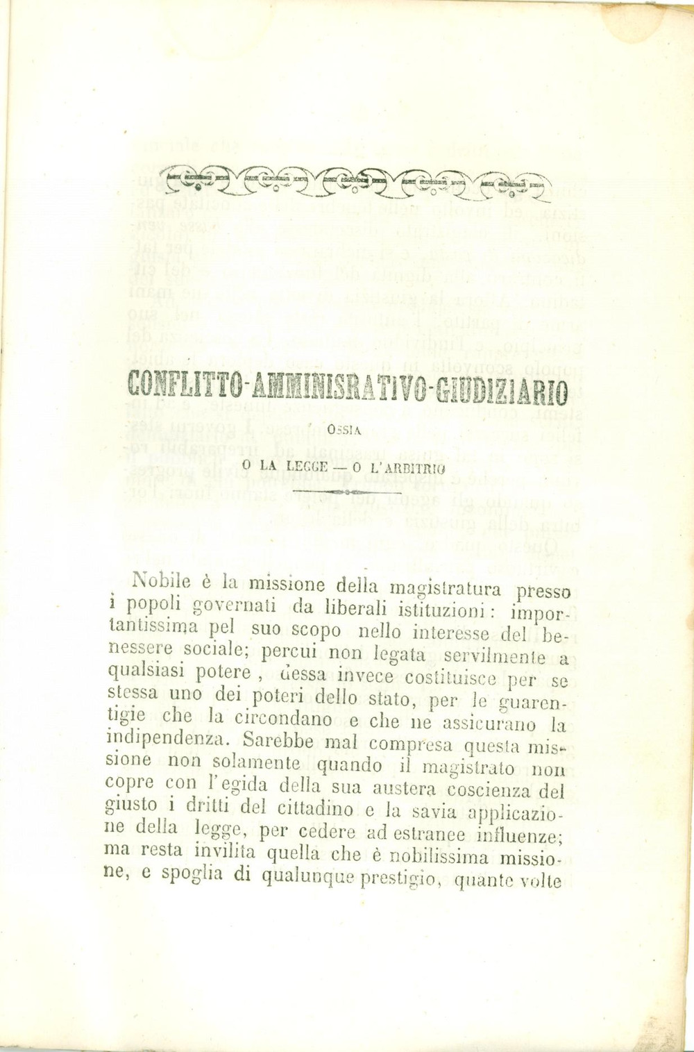 Documento originale, autentico 1866 CATANZARO Vincenzo BONA Conflitto legge e arbitrio Deputazione magistratura 1