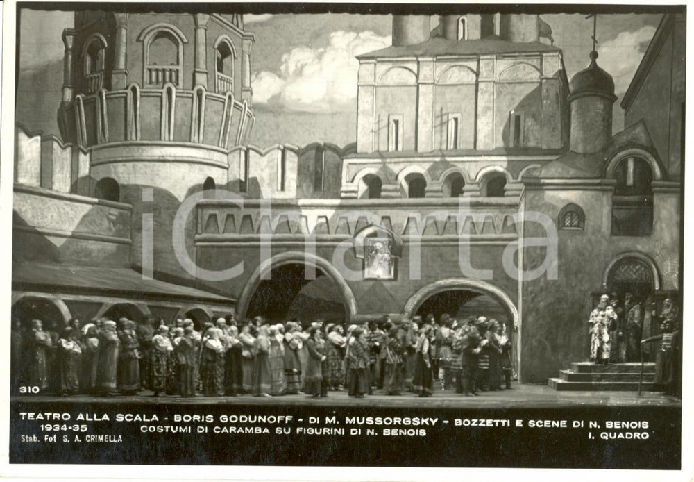 Cartolina originale da collezione 1934 MILANO Teatro alla SCALA Boris Godunoff Scene Nicola BENOIS Foto seriale 1