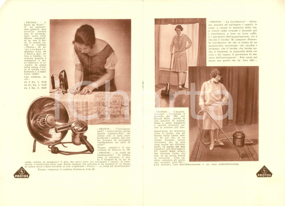 Materiale pubblicitario d’epoca 1930 ca COSENZA Società Elettrica BRUZIA Elettrodomestici PROTOS Illustrato 1