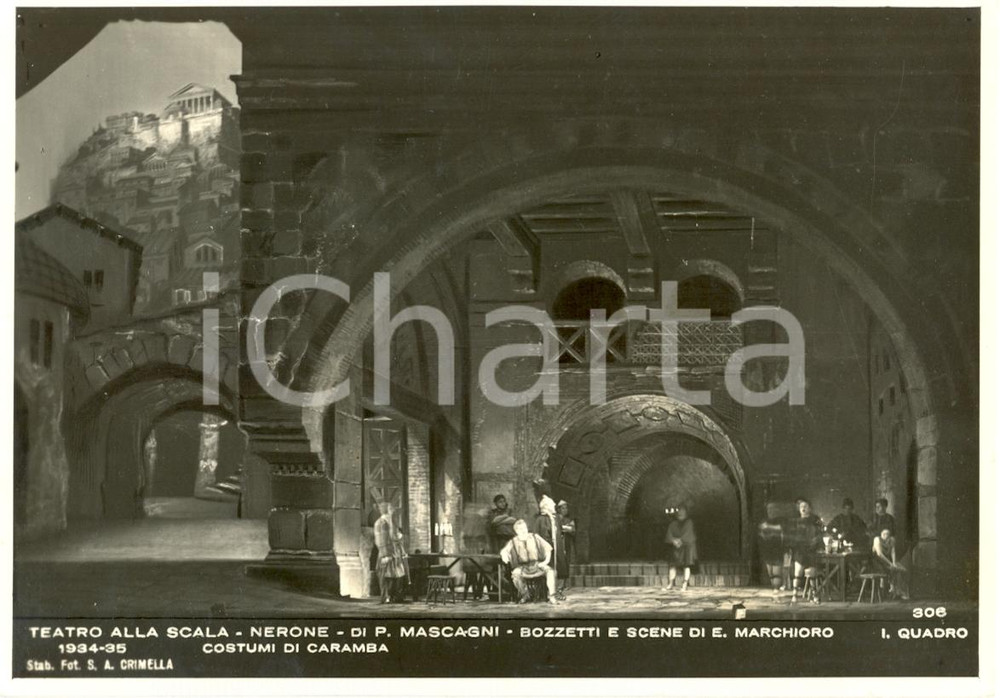 Cartolina originale da collezione 1934 MILANO Teatro alla SCALA Nerone Scene di Edoardo MARCHIORO Foto seriale 1