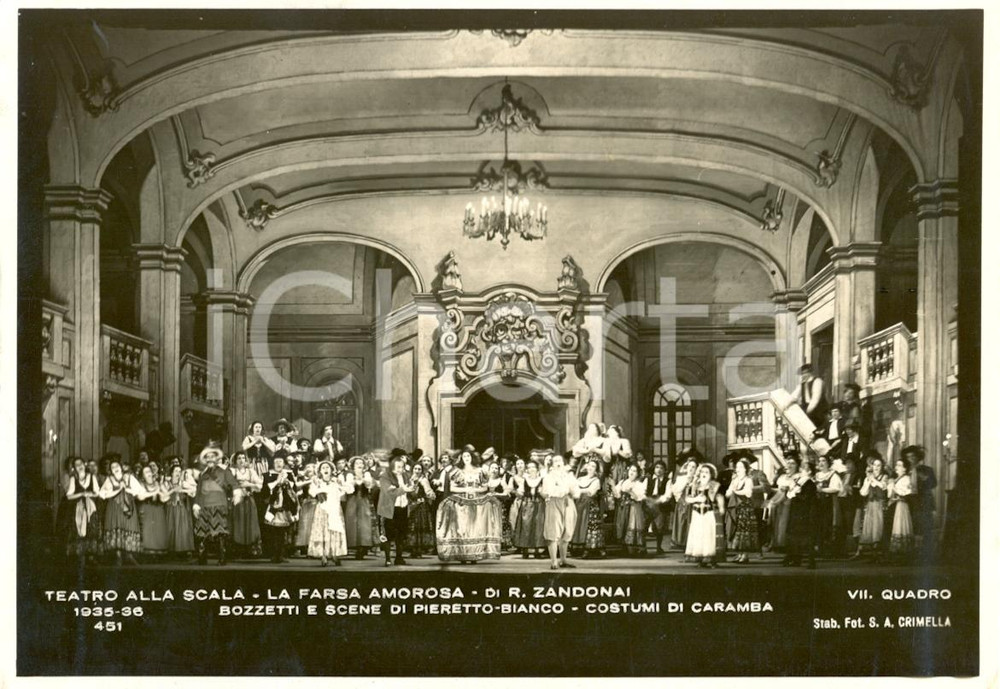 Cartolina originale da collezione 1935 MILANO Teatro alla SCALA Farsa amorosa Scene Pieretto BIANCO Foto seriale 1