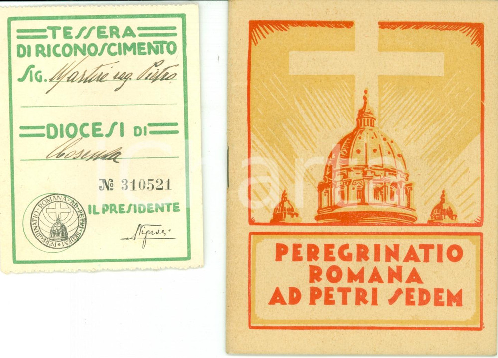 Documento originale, autentico 1940 ROMA Peregrinatio Romana ad Petri Sedem Opuscolo con tagliandi CON MAPPA 1
