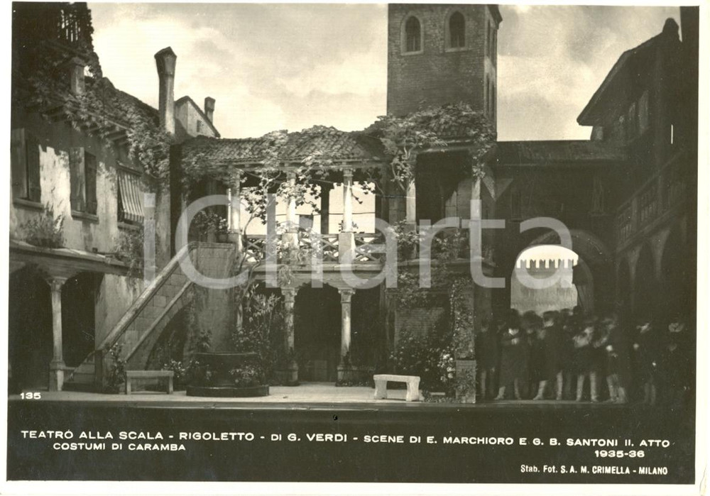 Cartolina originale da collezione 1935 MILANO Teatro alla SCALA Rigoletto Scene MARCHIORO  SANTONI Foto seriale 1