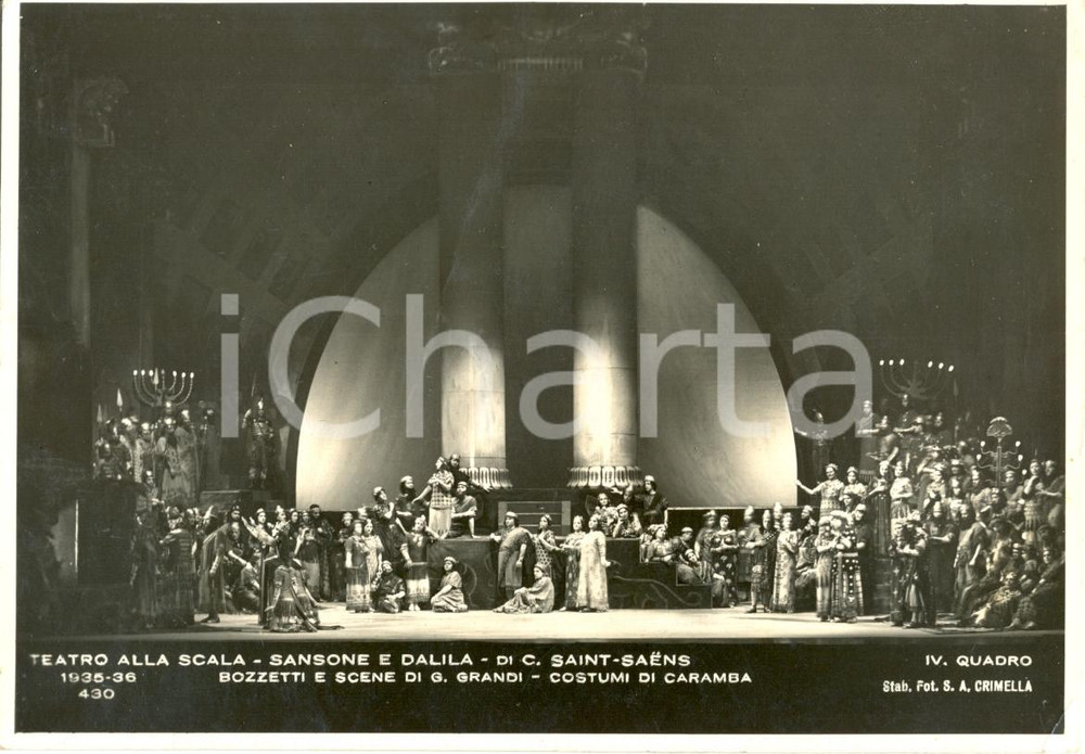 Cartolina originale da collezione 1935 MILANO Teatro alla SCALA Sansone e Dalila Scene Giovanni GRANDI Foto serial 1