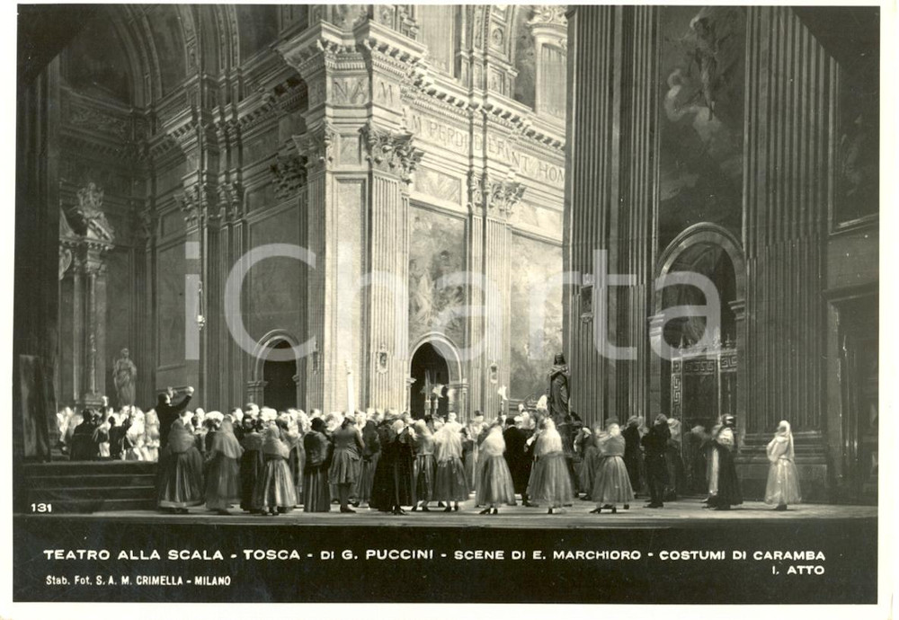 Cartolina originale da collezione 1935 MILANO Teatro alla SCALA Tosca Scene Edoardo MARCHIORO Foto seriale 1
