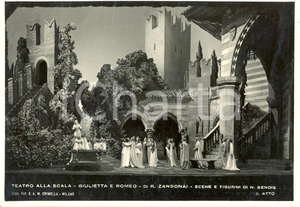 Cartolina originale da collezione 1933 MILANO Teatro alla SCALA Giulietta e Romeo Scene Nicola BENOIS Fotografia 1