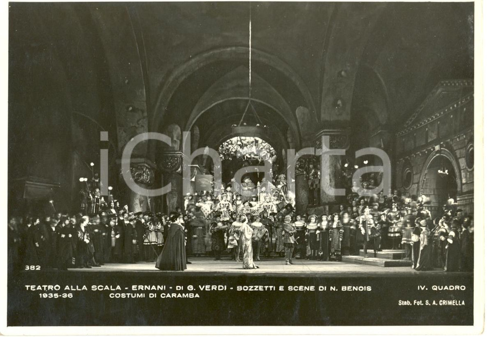 Cartolina originale da collezione 1935 MILANO Teatro alla SCALA Ernani  Scene Nicola BENOIS Foto seriale 1