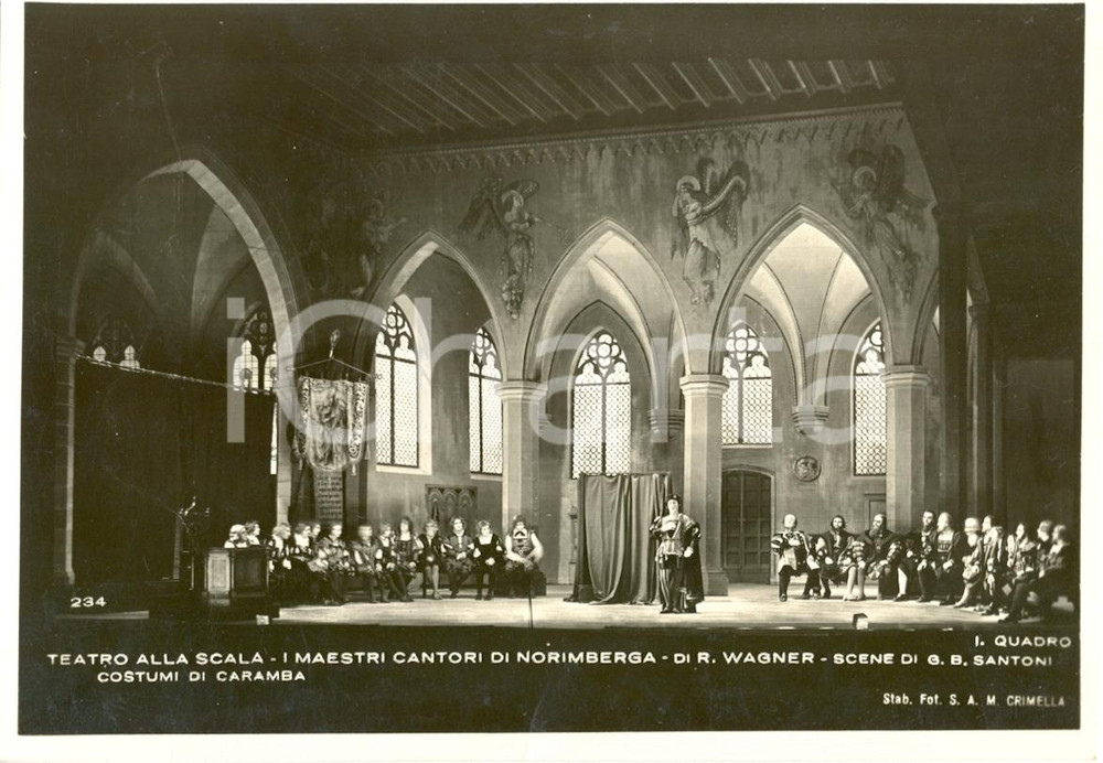 Cartolina originale da collezione 1933 MILANO Teatro alla SCALA Maestri cantori Norimberga Scene SANTONI Cartolina 1