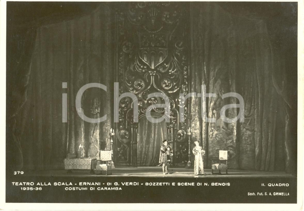 Cartolina originale da collezione 1935 MILANO Teatro alla SCALA Ernani Scene Nicola BENOIS Fotografia seriale 1