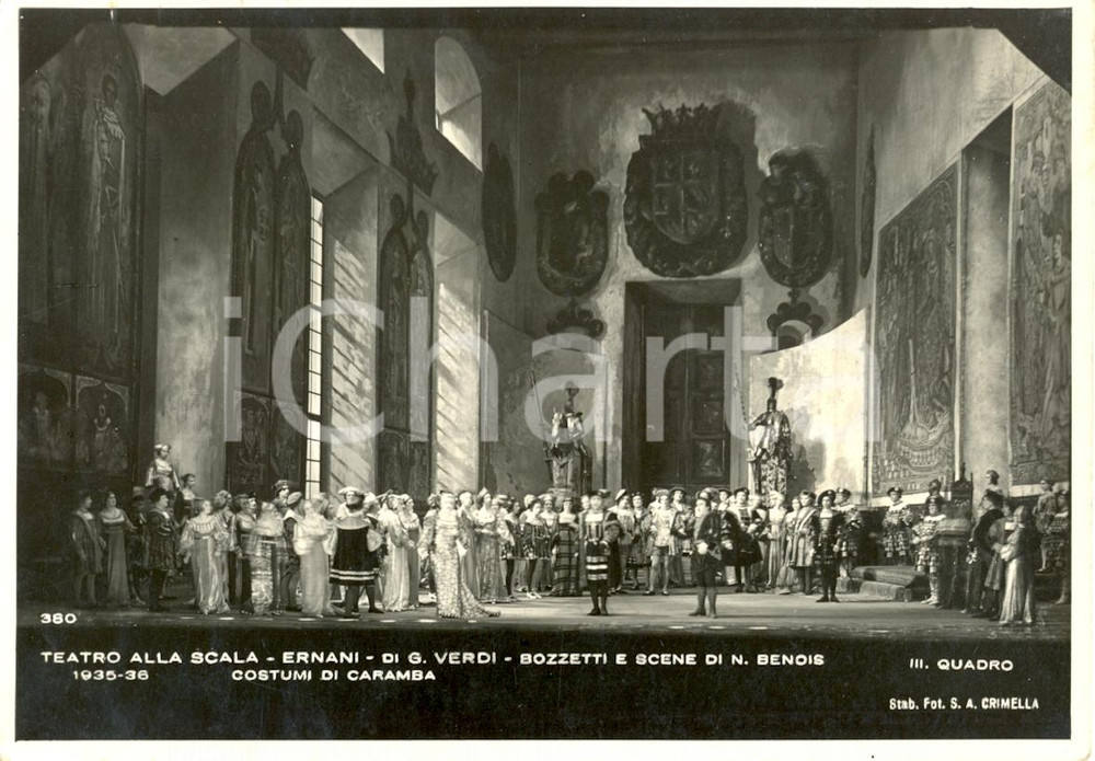 Cartolina originale da collezione 1935 MILANO Teatro alla SCALA Ernani Scene Nicola BENOIS Foto seriale 1