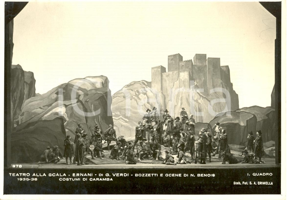 Cartolina originale da collezione 1935 MILANO Teatro alla SCALA Ernani Scene Nicola BENOIS Foto seriale 1
