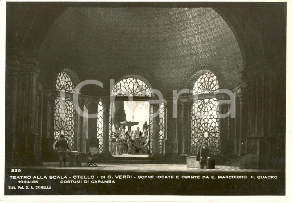 Cartolina originale da collezione 1934 MILANO Teatro alla SCALA Otello Scene Edoardo MARCHIORO Foto seriale 1
