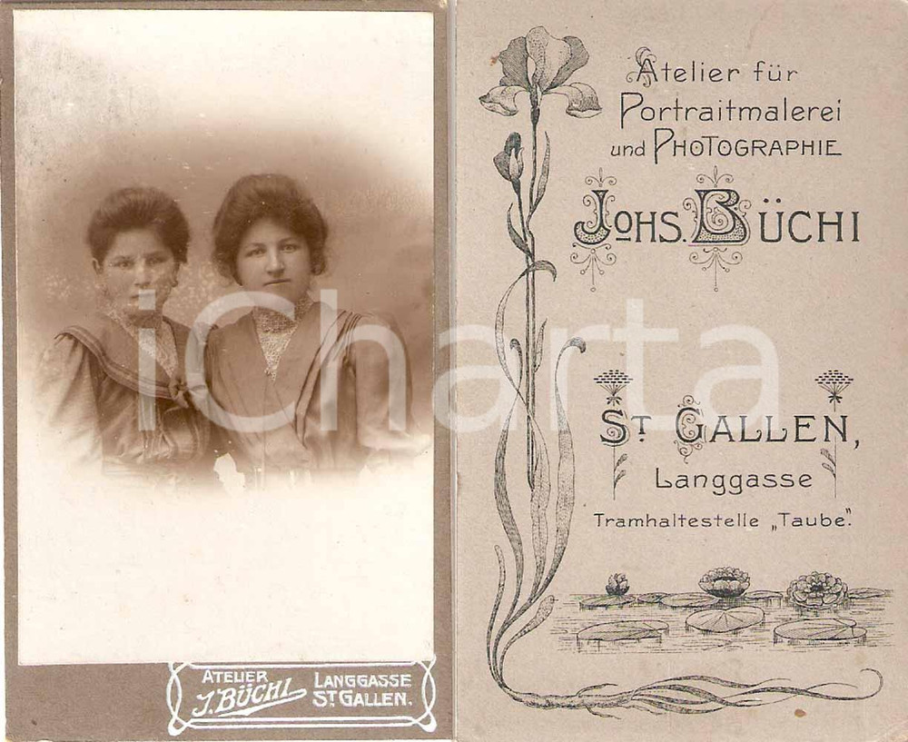 Fotografia d epoca originale 1880 ca SANKT GALLEN SWITZERLAND Ritratto due sorelle Atelier Johannes BUCHI 1