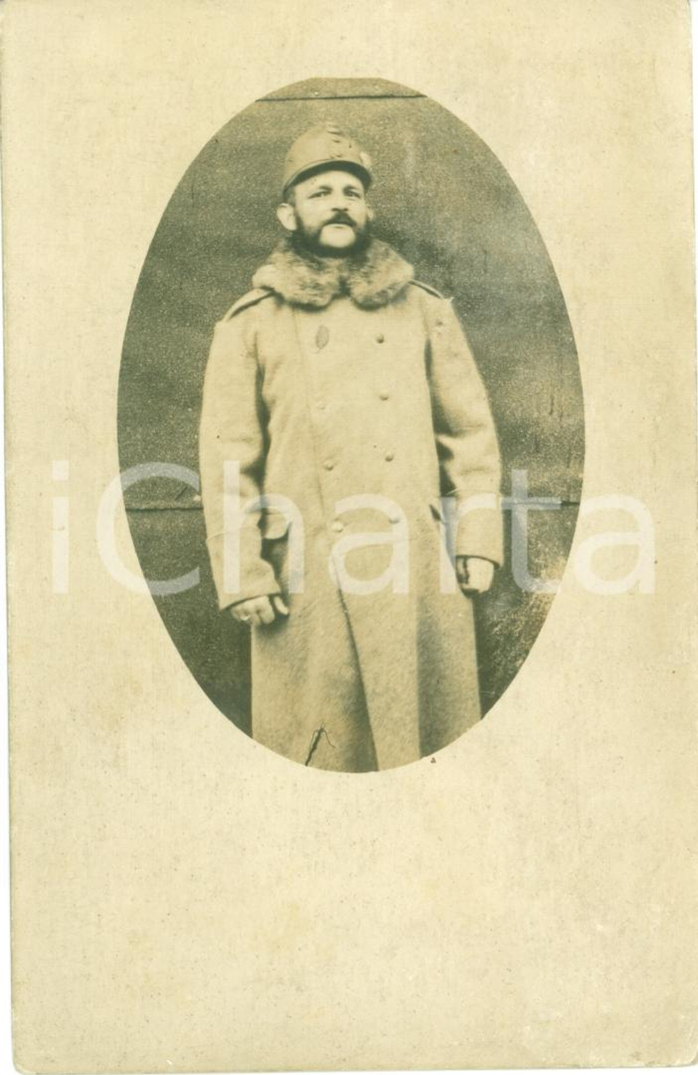 Fotografia d epoca originale 1915 WWI Ufficiale militare in divisa invernale FOTOCARTOLINA 1