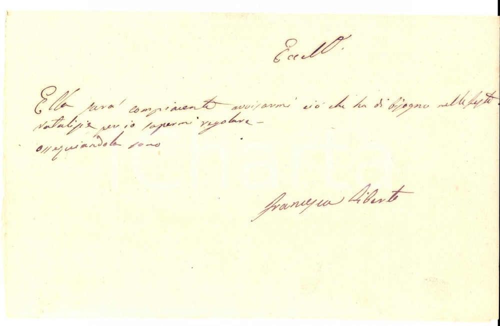 Autografo originale 1860 ca SIRACUSA ? Fattore Francesco TIBERTI disponibile nelle feste natalizie 1