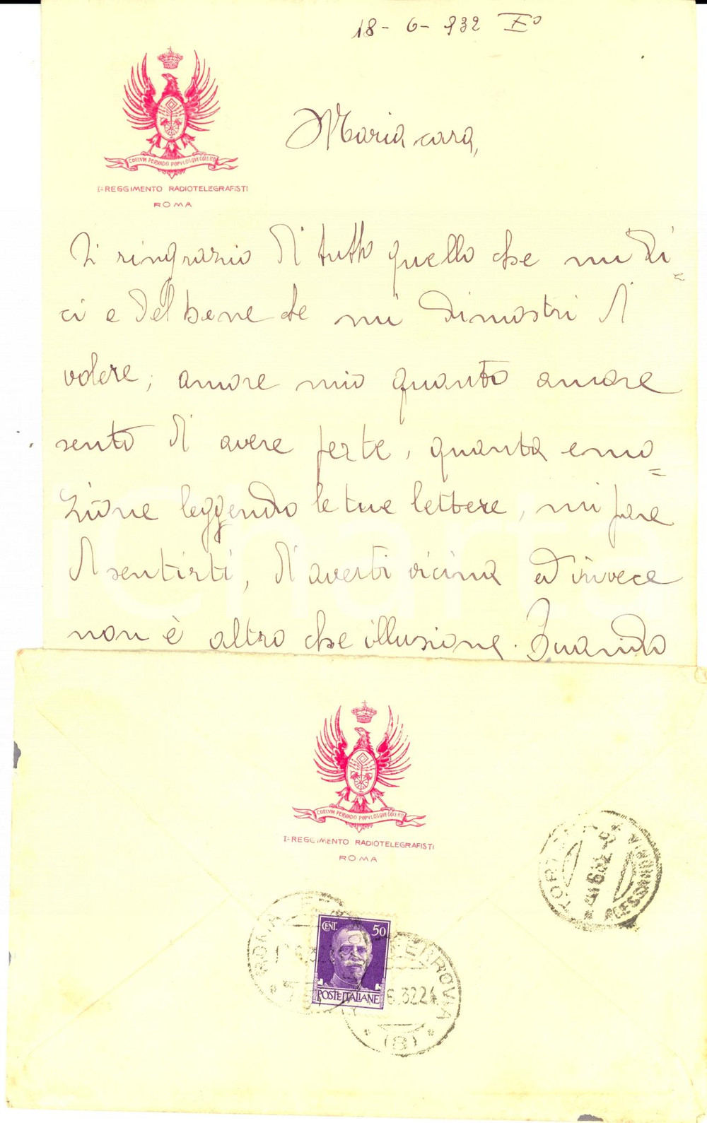 Manoscritto, lettera originale 1932 ROMA 1° Reggimento RADIOTELEGRAFISTI Questa caserma mi pare una prigione 1