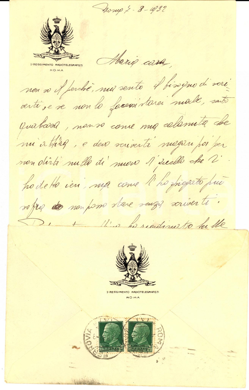 Manoscritto, lettera originale 1932 ROMA 1° Reggimento RADIOTELEGRAFISTI Caserma e trattoria, che vita stupida! 1