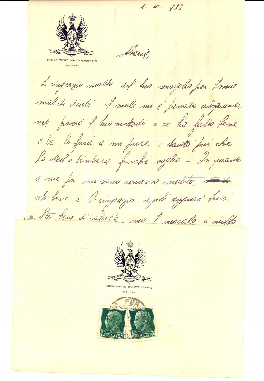 Manoscritto, lettera originale 1932 ROMA 1° Reggimento RADIOTELEGRAFISTI Allievo lamenta un capitano terribile 1