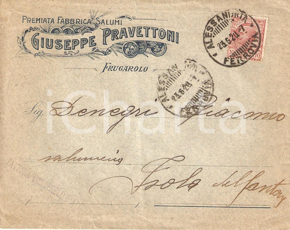 Oggetto da collezione cartaceo 1920 FRUGAROLO Giuseppe PRAVETTONI Premiata fabbrica salumi Busta VUOTA 3 1