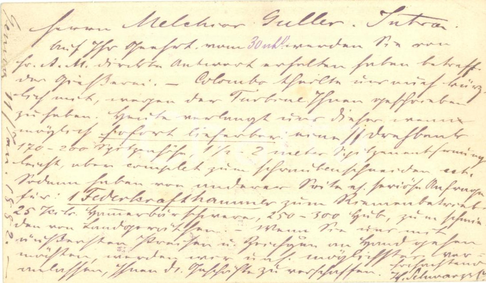 Documento originale, autentico 1882 GENOVA Ditta H. SCHWARZ & C.ie ordina Federkrafthammer a Melchiorre GULLER 1