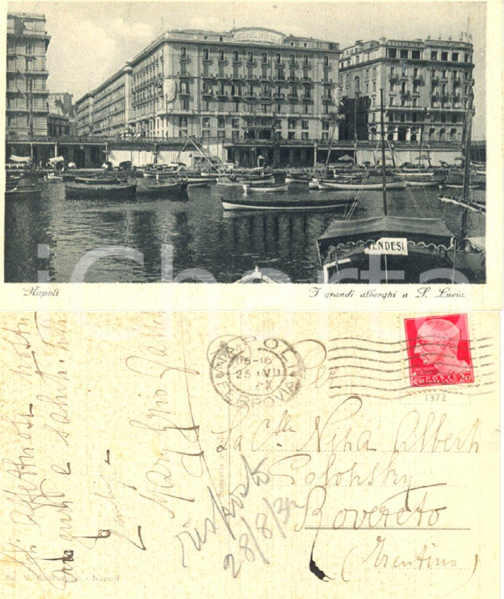 Autografo originale 1932 NAPOLI Alberghi a Santa Lucia Cartolina Mary GRIO FALLETTI a Nina SAUNDERS 1