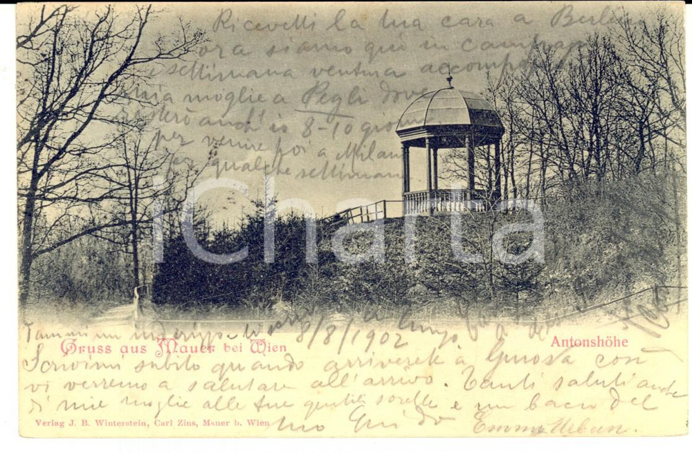 Cartolina originale da collezione 1902 MAUER WIEN AU Antonshoe Cartolina a banchiere Giuseppe DE MONTEL FP VG 1