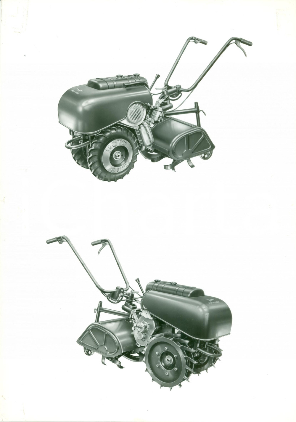 Fotografia d epoca originale 1965 ca LECCO Motozappa MOTO GUZZI G2 modello cingolato e pneumatici RENDERING 1