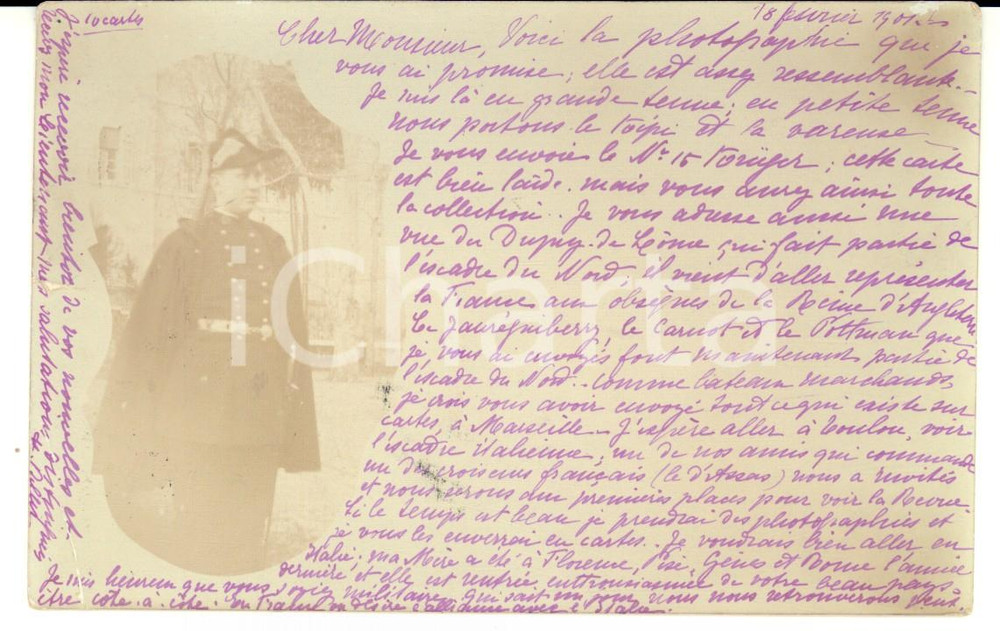 Fotografia d epoca originale 1901 MARSEILLE F Officier BELLER en grande tenue Ã  Luigi CONFORTI Photo 1