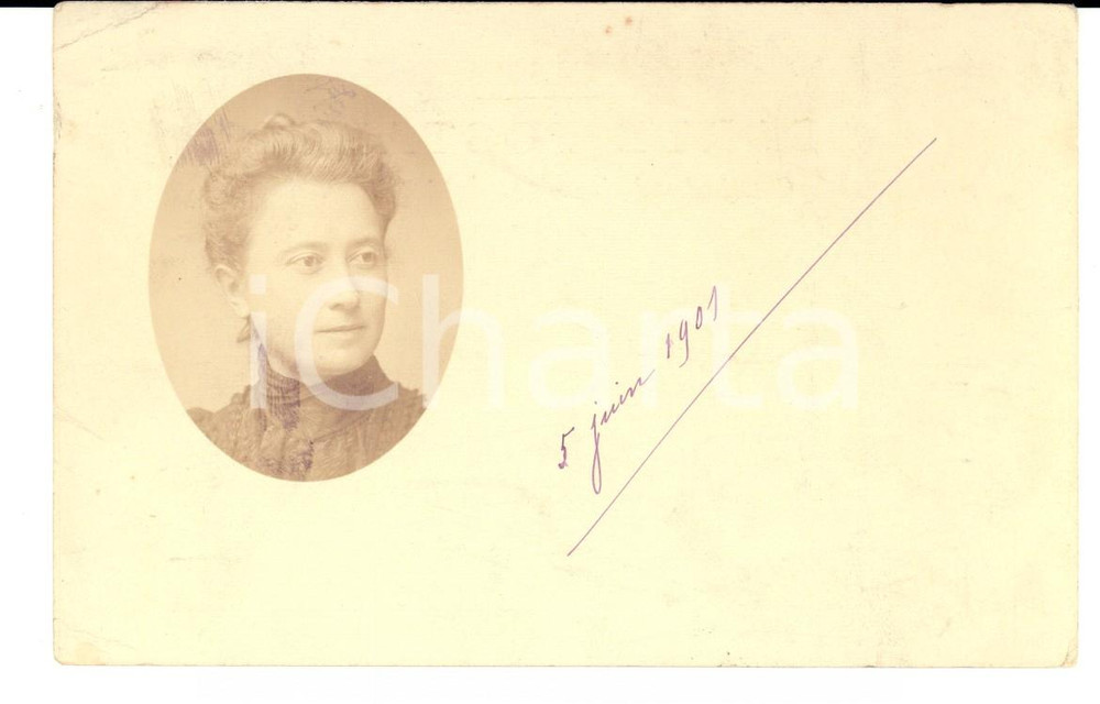 Fotografia d epoca originale 1901 SAONEETLOIRE F Ritratto di donna a  Luigi CONFORTI Cartolina FP VG 1