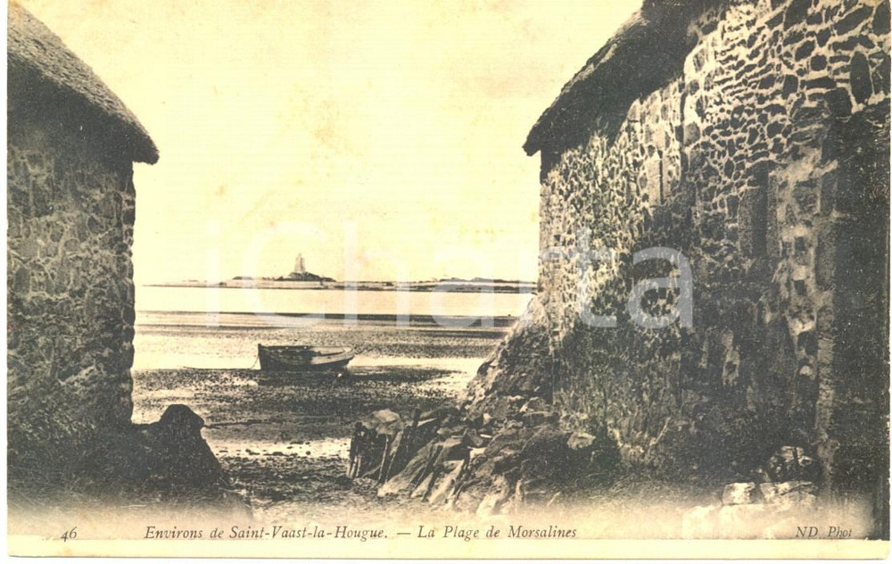 Cartolina originale da collezione 1920 ca SAINTVAASTLAHOUGUE F Scorcio della spiaggia di MORSALINES Cartolina 1