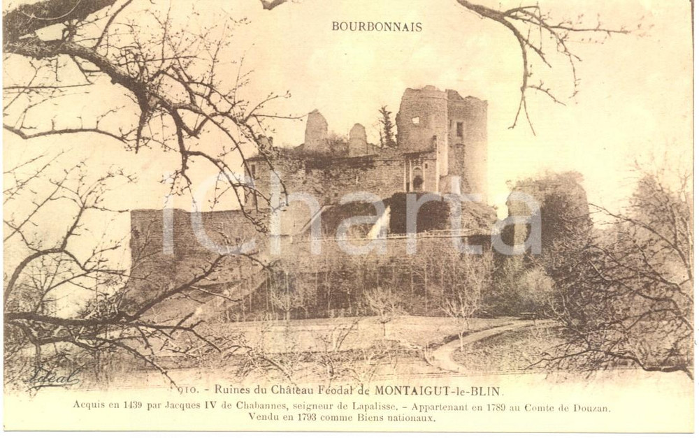 Cartolina originale da collezione 1930 ca MONTAIGULEBLIN F Rovine del castello feudale Cartolina FP NV 1