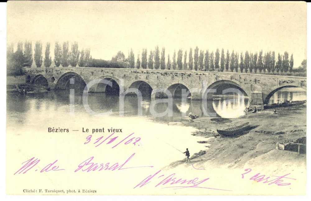 Autografo originale 1902 BEZIERS F  Le pont vieux Autographe marquise  DE BARRAL D ARENES FP VG 1