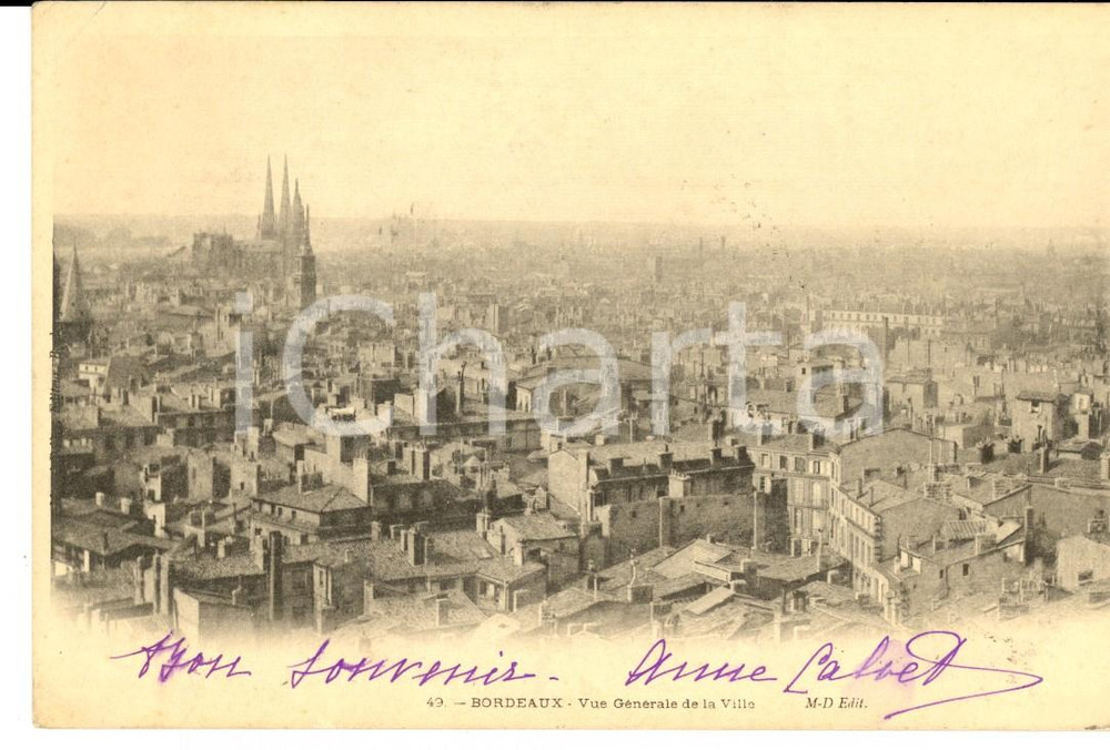 Cartolina originale da collezione 1902 BORDEAUX F  Vue gÃ©nÃ©rale de la ville Carte postale Anne CALVET  FP VG 1