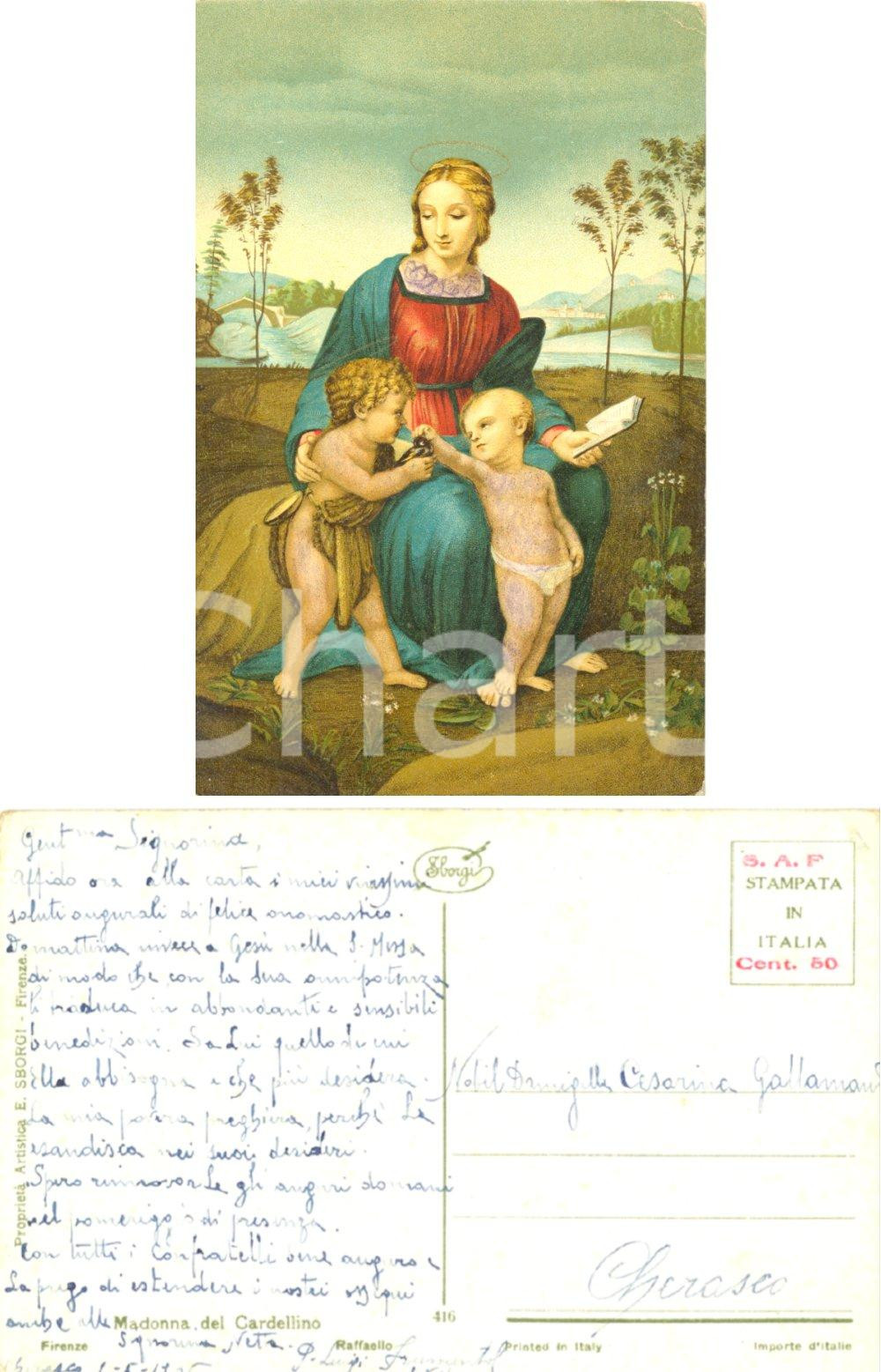 Autografo originale 1936 CHERASCO CN Madonna del Cardellino Autografo padre Luigi FRUMENTO FP NV 1