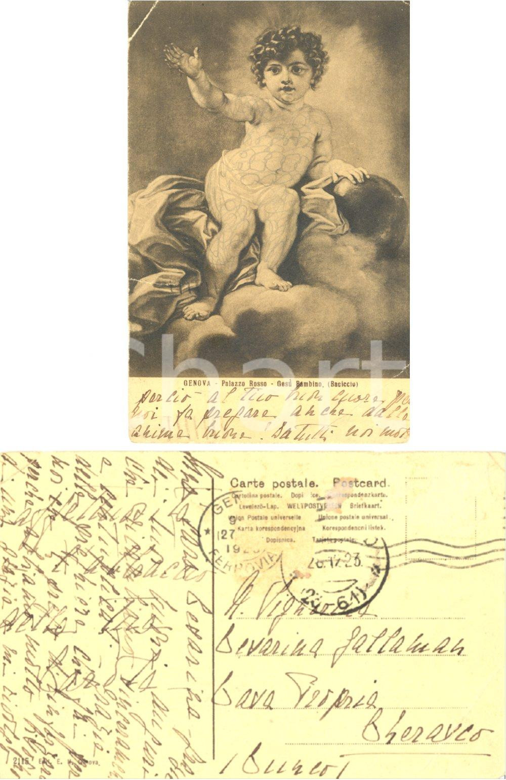 Autografo originale 1923 GENOVA Palazzo Rosso  Gesù Bambino Cartolina a contessa Cesarina GALLAMAN 1