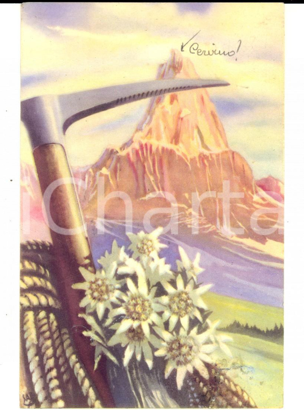 Autografo originale 1943 WW2 OCCHIEPPO SUPERIORE Cartolina ALPINISMO a Nestore POZZO dalla moglie 1