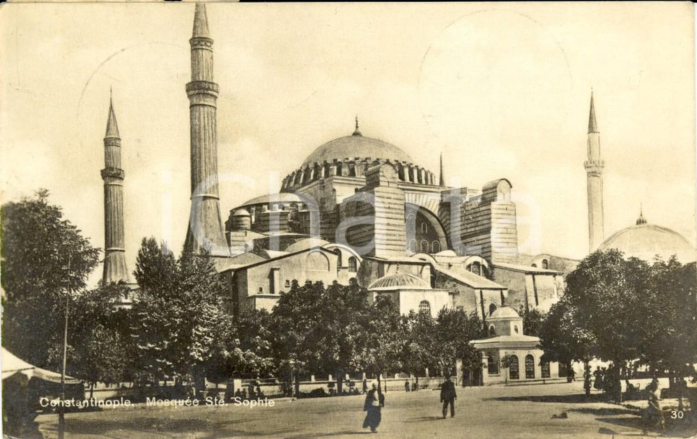 Cartolina originale da collezione 1930 ISTANBUL TURCHIA Veduta della moschea di SANTA SOFIA Animata FP VG 1