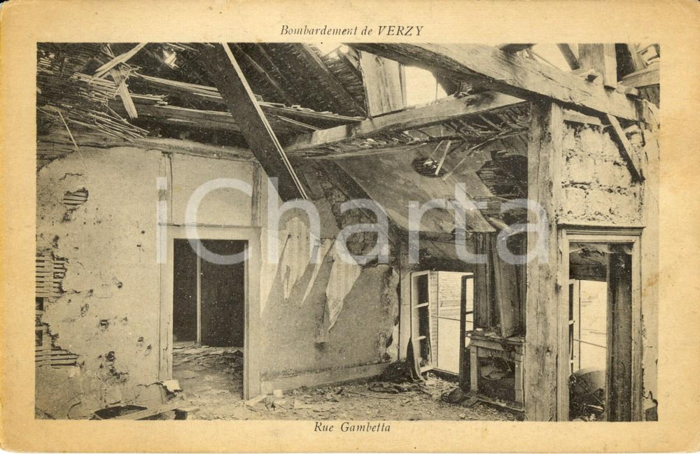 Cartolina originale da collezione 1917 VERZY FR Rue GAMBETTA aprÃ¨s le bombardement Cartolina postale FP NV 1