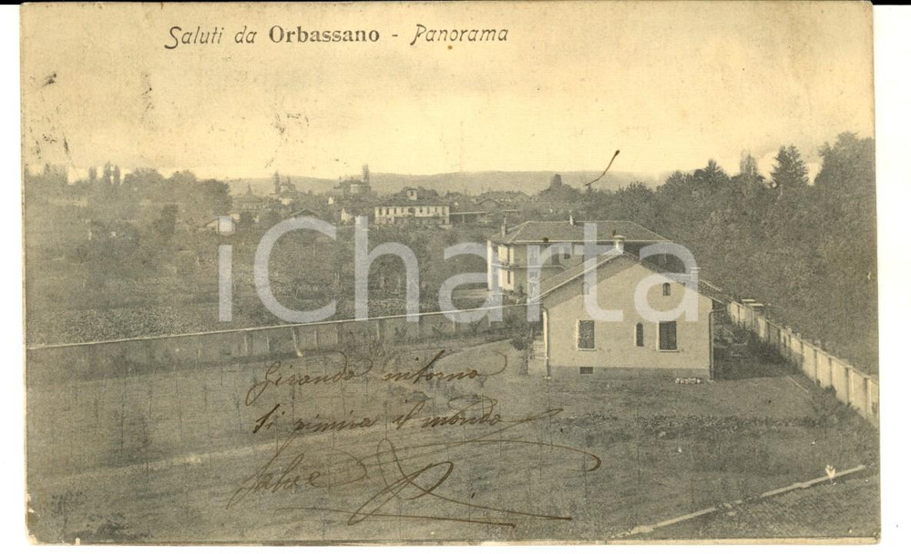 Cartolina originale da collezione 1919 ORBASSANO TO Veduta panoramica Cartolina postale RARA FP VG 1