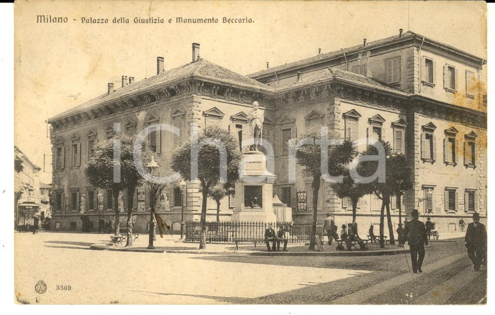 Cartolina originale da collezione 1907 MILANO Palazzo della Giustizia e monumento a BECCARIA Cartolina ANIMATA 1
