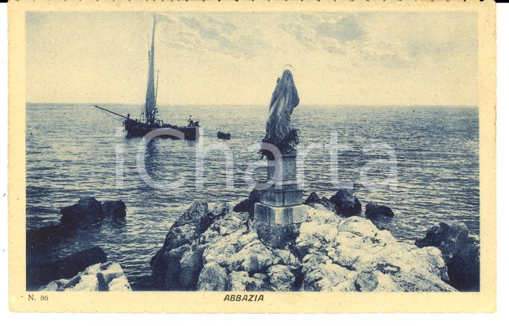 Cartolina originale da collezione 1925 ABBAZIA OPATIJA CROAZIA Promontorio con statua Vergine Cartolina FANTINI 1