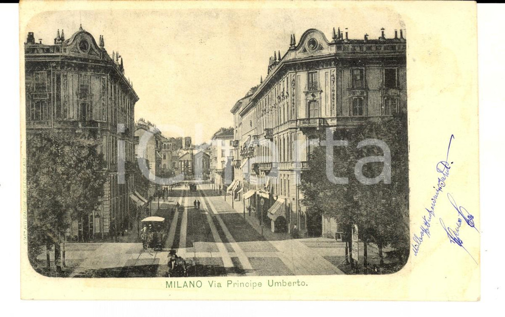 Cartolina originale da collezione 1902 MILANO Via Principe Umberto Cartolina ANIMATA  con omnibus FP VG 1