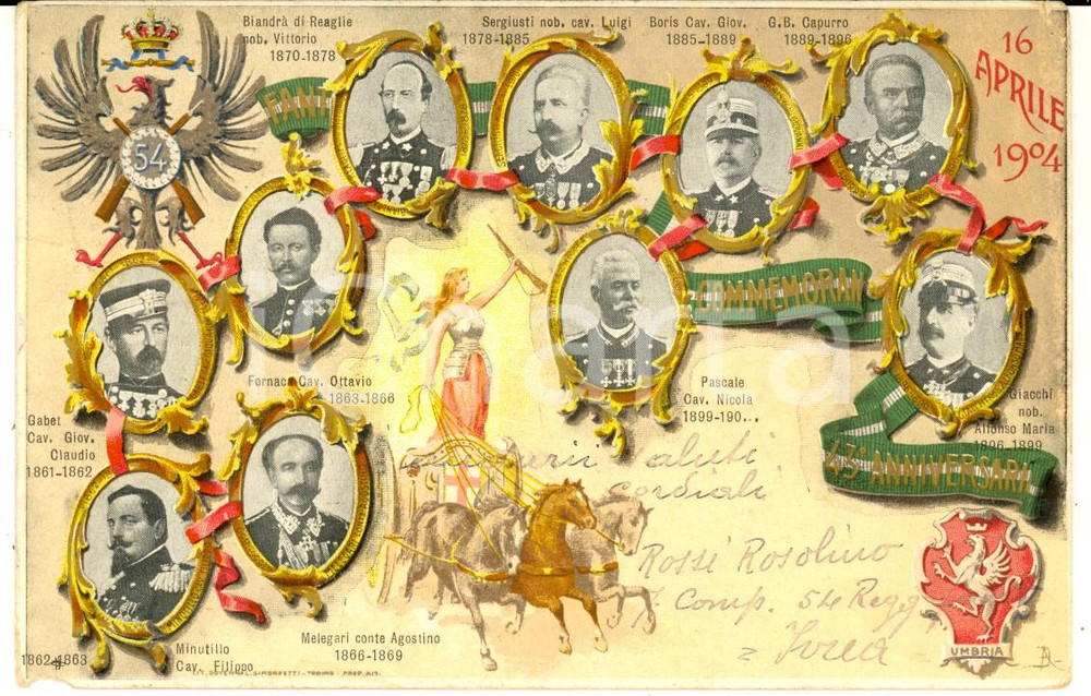 Cartolina originale da collezione 1904 REGIO ESERCITO 54Â° Reggimento FANTERIA  34Â° anniversario Cartolina 1